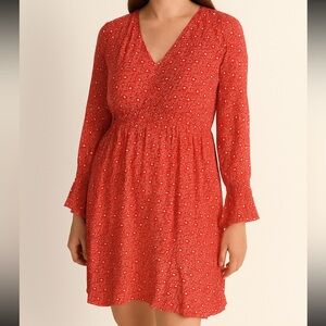 Anthropologie Maeve Red Long Sleeve Printed Dress